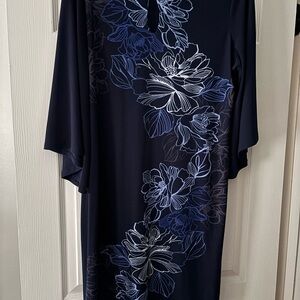 Dana Buchman Navy Dress with White Floral Pattern